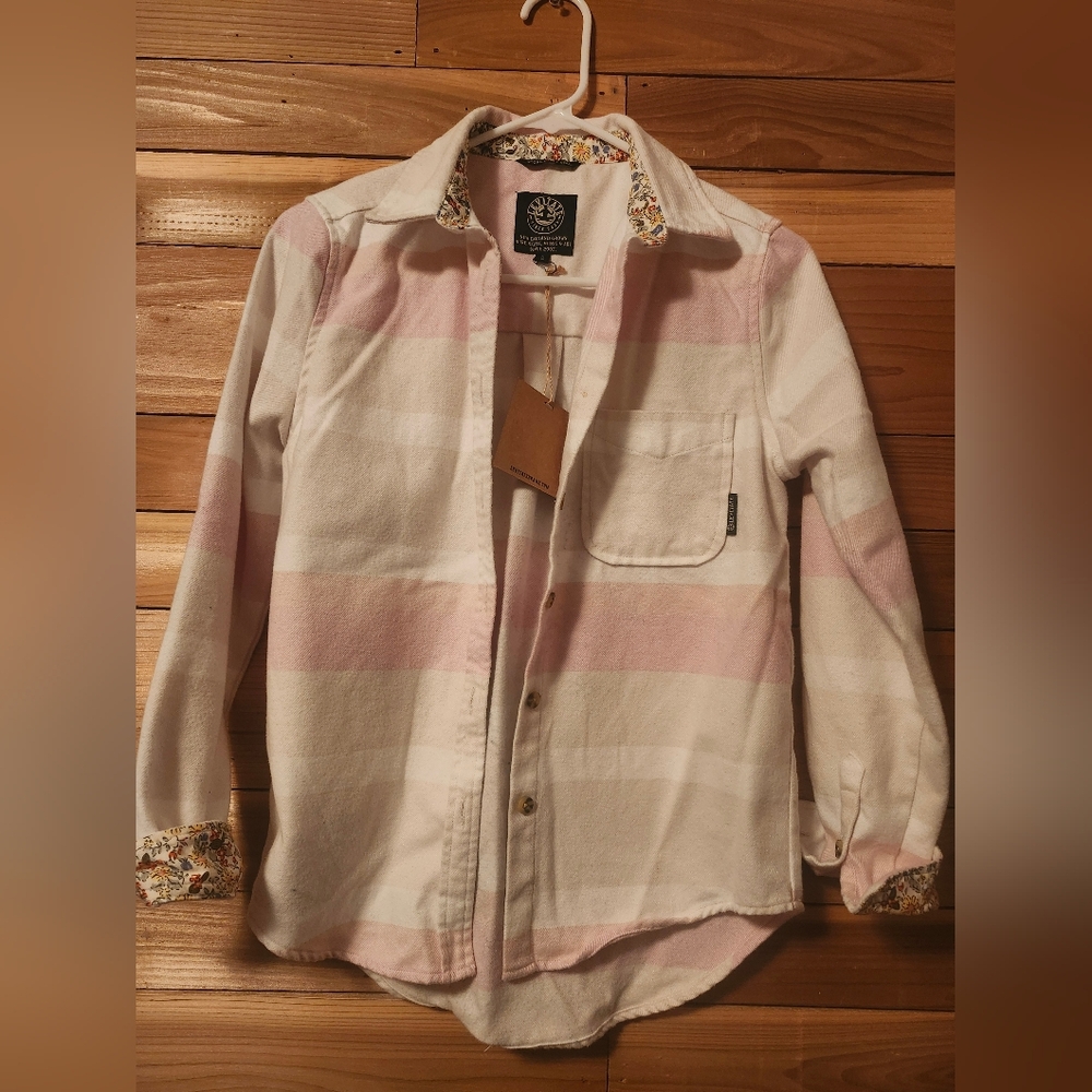 Levitate Pink and White Striped Shirt With Floral Detailing Size Small
